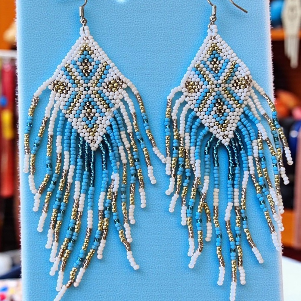 Southwestern Handbeaded Beaded Fringe Earrings - Picture 5 of 11